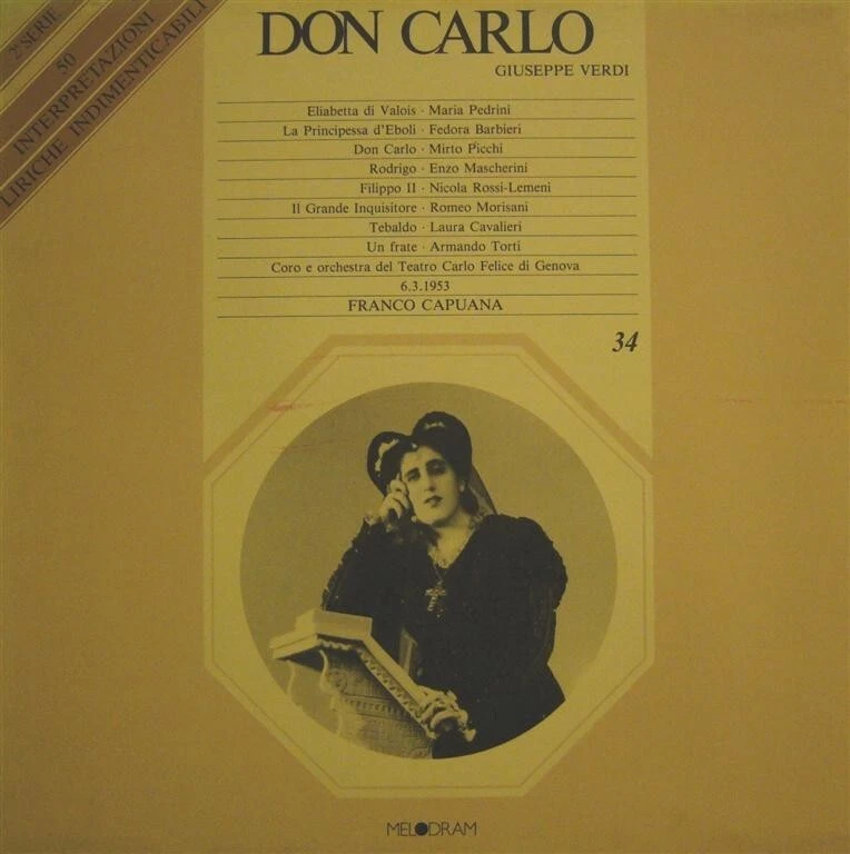 Verdi DON CARLO Capuana/Pedrini Barbieri Picchi Rossi-Lemeni 1953 3 LP Melodram - Bild 1 von 1