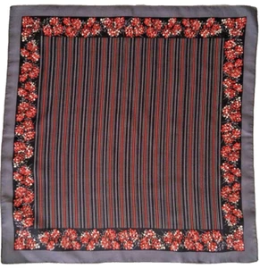 Vintage scarf BOMA Grey Black Red Neutral lines flowers 70s 80s retro mod - Picture 1 of 3