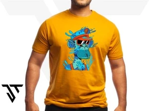 Mustard Mens Large T-shirt - Graphic Art / Space Monkey / Ultra Premium cotton - Picture 1 of 4