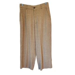 Billy Reid Italy Cotton Linen Wide Leg Crop Trouser Pants Women Brown Tweed 4 - Picture 1 of 11