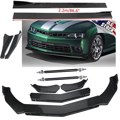 Carbon Fiber Front Bumper Lip Side Skirt/ Strut Rods For Chevy Camaro LT SS Foto 1 de 4
