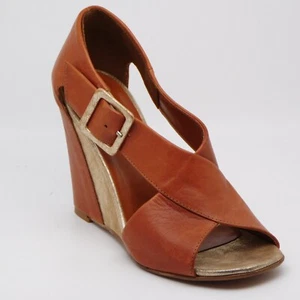 Sesto Meucci Salome Footwear Leather Wedge Sandals Buckle Peep Toe US Size 8B - Picture 1 of 10