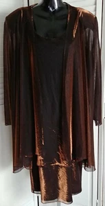 Patra Metallic Copper Color 2 Piece Sleeveless Open Cardigan Dress Womens 14 - Picture 1 of 12