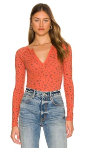 Free People Size Medium Billie Layering Top Red Orange Combo Floral V Neck GUC - Picture 1 of 5
