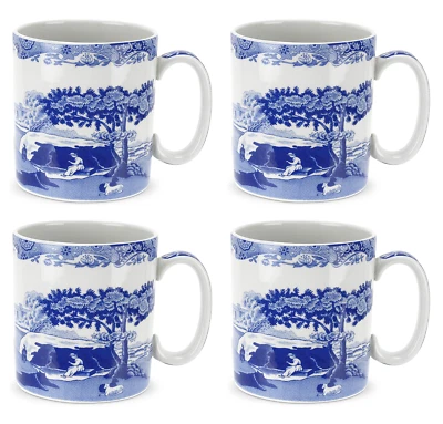 Spode Blue Italian Mug Set of 4 ,16 oz Fine Porcelain, Dishwasher Safe