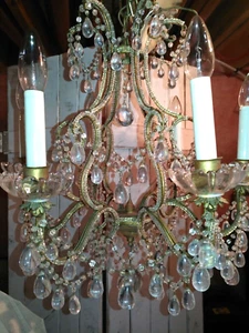 RARE Italian Murano Chandelier 6 Light💎Blown Glass Drops💎Macaroni Beads - Picture 1 of 10