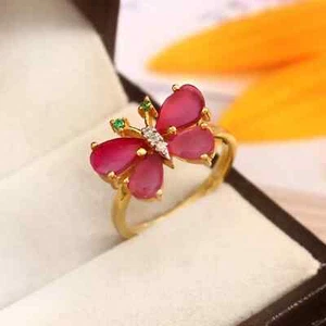 Round Cut Emerald Ring Natural Ruby Gemstone 925 Sterling Silver Statement Ring - Picture 1 of 6