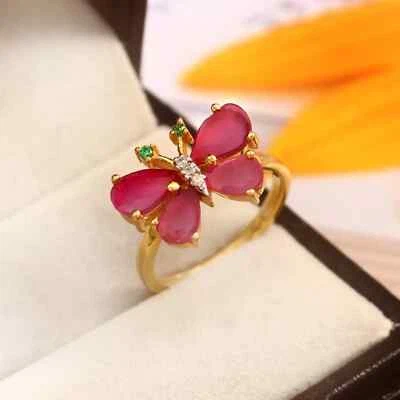 Round Cut Emerald Ring Natural Ruby Gemstone 925 Sterling Silver Statement Ring - Image 1 of 4