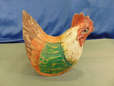 Antique hand carved wood kitchen Chicken 5 1/2" h x 6" painted red white black 