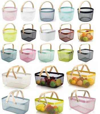 Obstkörbe Aufbewahrungskorb mit Holz Henkel, Drahtkörbe Metallkorb Korb Metall - Bild 1 von 4