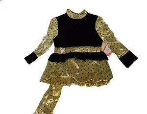 Nuevo con etiquetas Vestido Little Miss Terciopelo Negro Dorado Talla 4T - Imagen 1 de 3