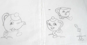 2 Dish Hand Towel Stamped to Embroider Flour Sack Dancing Dishes 27 x 26" R2 - Picture 1 of 7