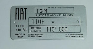 CLASSIC FIAT 500 F L  CHASSIS PLATE- HIGHEST QUALITY - Picture 1 of 1