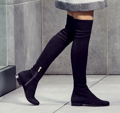 全新 JIMMY CHOO 弹力麂皮绒过膝靴 - 派对/办公室黑色,37.5 欧元 — 第 1/4 张图片