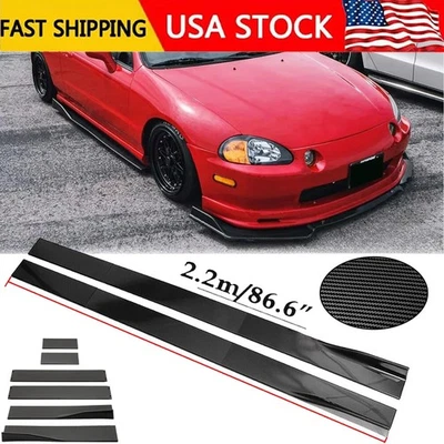 Carbon Fiber 86.6inch Side Skirt Extensions Rocker Panel For Honda Civic Del Sol - Image 1 of 4