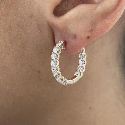 Hoop Diamond Earrings Round 2.33 Ct E-F VS1 Lab Created 14k Rose Gold - Image 1 of 4