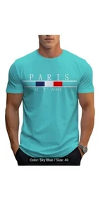 Men’s Fashion Casual Round Neck T-shirts Summer, Color SKY Blue, Size Large - Picture 1 of 1