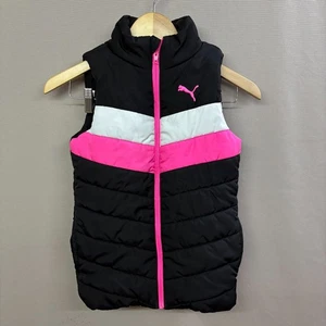 Puma gefütterte Weste durchgehender Reißverschluss ärmellos pink weiß schwarz Mädchen Kinder Größe Small 7/8 - Bild 1 von 8