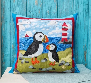 Puffin Island Applique cushion cover Printed Sewing Instructions by Helen Newton - Picture 1 of 4