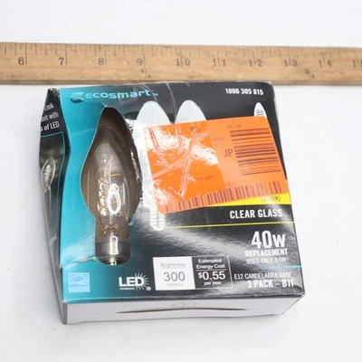 (3-Pk) EcoSmart LED Vintage Edison Light Bulb B11 3000K Bright White 40W Eqv - Image 1 of 4