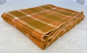Vintage Retro Orange Brown Check Pure Wool Warm Single Double Blanket 210x160cm - Picture 1 of 19