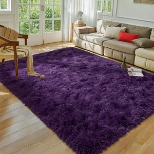Dark Purple Area Rug for Living Room, Fluffy Shag Plush 6x9 Rugs for Bedroom ... - Picture 1 of 8