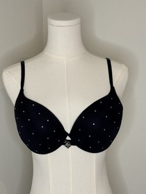 Victoria&rsquo;s Secret 34D Black Dream Angel Push-Up Bra Rhinestones Studded Lace EUC