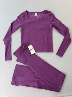 PACT Organic Cotton Ribbed Karissa  Leggings And Long Sleeve Women’s S Purple - Image 1 of 4