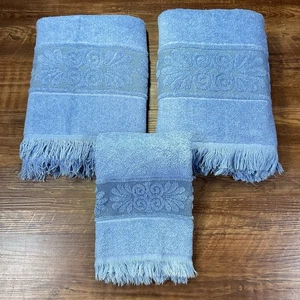 Vintage Cannon Santa Cruz geformtes blaues Handtuch & Handtuch 3er Set Fransen - Bild 1 von 4