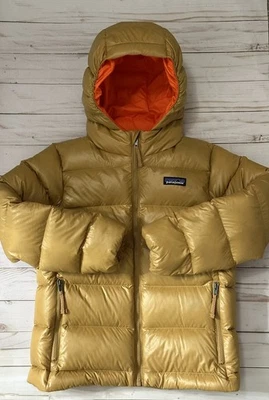 Patagonia Kids Hi-Loft Down Sweater Hoody Jacket XS 5/6 Talon Gold MSRP $189 - Image 1 of 4