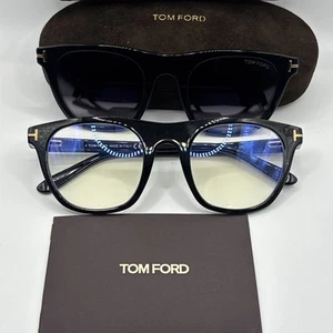 Tom Ford FT5895-B 001 Black / Blue Block & Gray Clip on 51mm Eyeglasses TF5895 - Picture 1 of 10