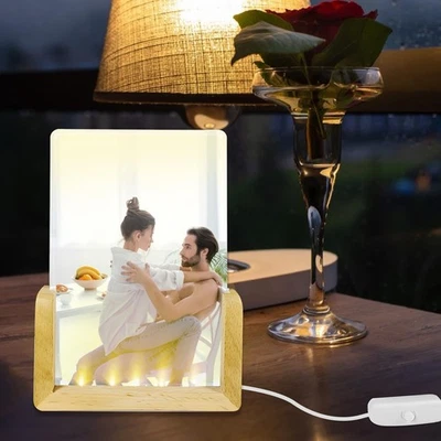 Custom LED Glass Photo Light Personalized Picture Lamp with Wooden Base Custom - Image 1 of 4