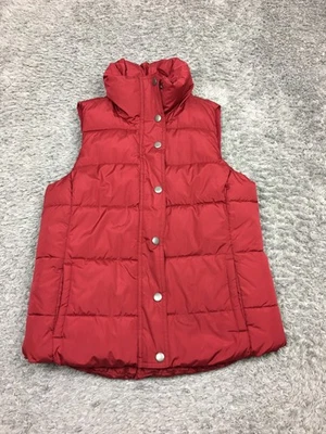 Old Navy Puffer 背心夹克女式中号红色纽扣拉链 — 第 1/4 张图片
