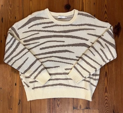 Suéter Luberante Para Mujer Talla Mediana Crema Bronceado Cebra Estampado Animal Pullover Suave Acogedor Foto 1 de 4