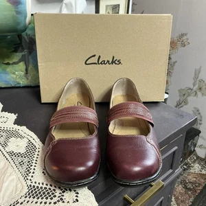 Zapatos Mary Jane CLARK'S Active Air Geraldine para mujer talla 10 M-vino-cuero-en muy buena condición - Imagen 1 de 8