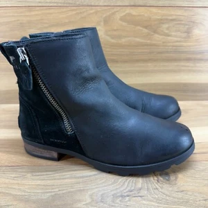 Sorel Emelie Womens Booties 7.5 Black Waterproof Leather Slip On Low Heeled - Picture 1 of 10