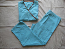 Light Blue Scrub Top Pants Set Shirt Bottom by Lydia's Pro Soft Size Small