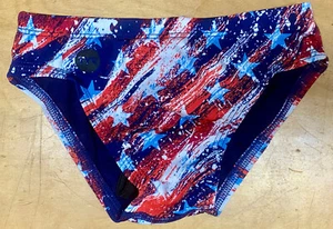 TYR Boys Youth 22 Small Red White Blue HOMELAND Racer Swim Brief Durafast New - Picture 1 of 6