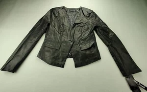 Black Rivet Wmn's Medium Black Moto Leather Lined Blazer Button Up MSRP $180 - Picture 1 of 11