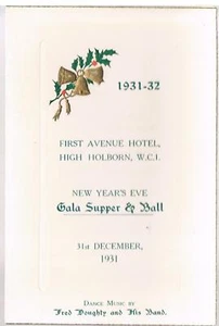 MENÜ GALA ABENDESSEN BALL FIRST AVENUE HOTEL HOLBORN 31. DEZEMBER 1931 - Bild 1 von 2