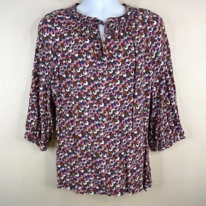 Boden Abstract Mod Tunic Top Womens 18 Smocked Keyhole Neck Colorful Casual Work - Picture 1 of 12