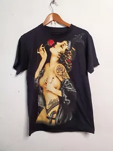 vintage mafioso shirt mens size small black rose lady tattoo 90s y2k - Picture 1 of 8