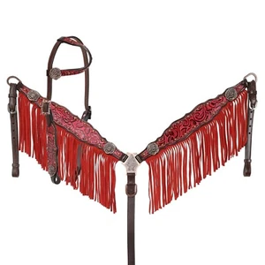 Fiery Rose One Ear Headstall and Breastcollar Set - Picture 1 of 3