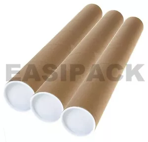 Strong Cardboard Postal Tubes A4 A3 A2 A1 (with Plastic End Caps) *all sizes* - Picture 1 of 11