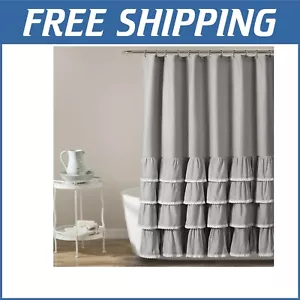 Versatile 72" x 72" Gray Lace Ruffle Shower Curtain - Perfect for Any Decor - Picture 1 of 7