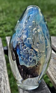 2002 signiert Robert Eickholt Ei Form Kunst Glas Briefbeschwerer Kontrollblasen  - Bild 1 von 24