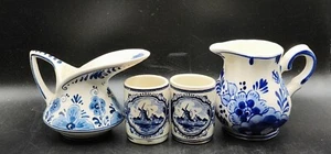 Lote De Colección Delft Azul Holanda Jarra Vasos de Tiro Molino de Viento Floral Cerámica - Imagen 1 de 10