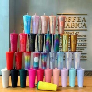 Starbucks Glow Tumbler Cold Drink Cup Matte Pink Diamond Studded Tumbler 24oz