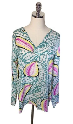 Blusa Georgette de Seda THEORY Pequeña Camisa Top Turquesa Rosa Tropical Floral Foto 1 de 4