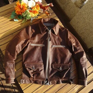 Handgefertigte handgefertigte Horsehide Leder Militär Motorrad Eisenhower Jacke - Bild 1 von 24